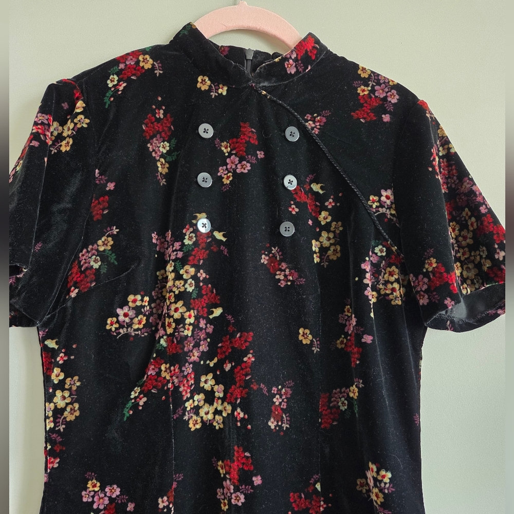 Obey Mel Dress Floral Mini Mandarin Collar Whimisgoth Dark Academia Velour S - Picture 5 of 9